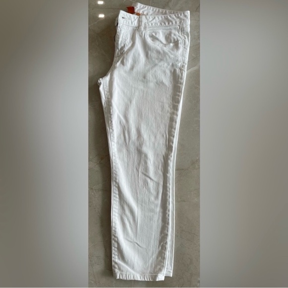 Tory Burch Alexa Jeans Size 31 White Cropped Skinny Mid Rise Denim 5 Pocket Logo - Picture 2 of 6